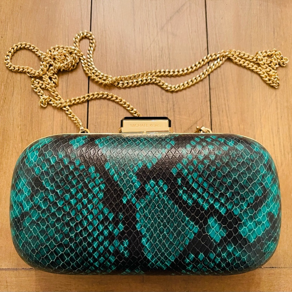 Michael Kors Elsie Embossed Dome Clutch Python Snake Party